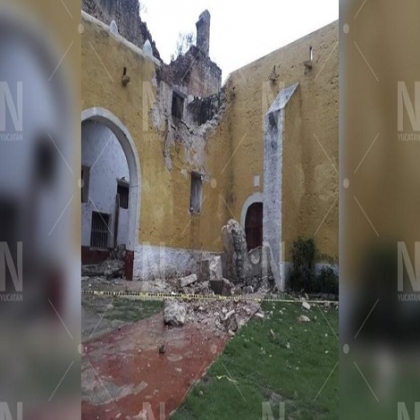 Lluvias provocan derrumbe en iglesia de Tekantó